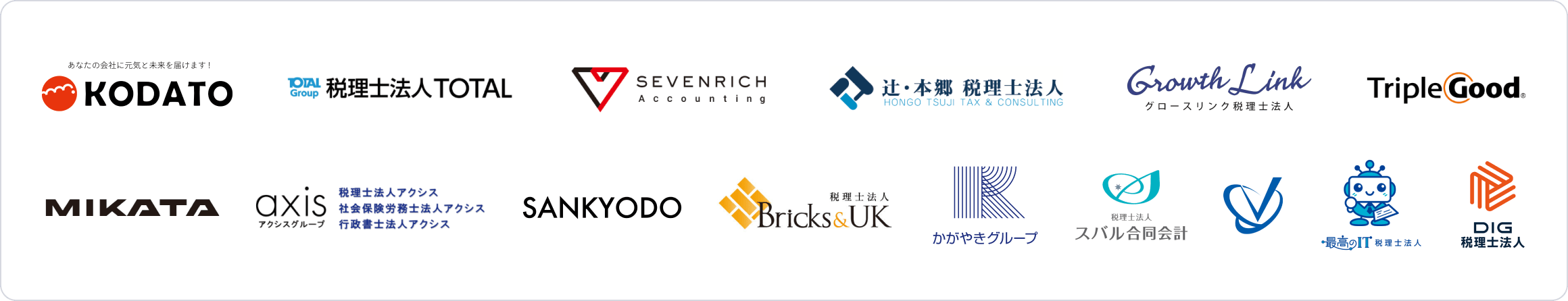 KODATO様、税理士法人TOTAL様、SEVENRICH Accounting様、その他複数企業様