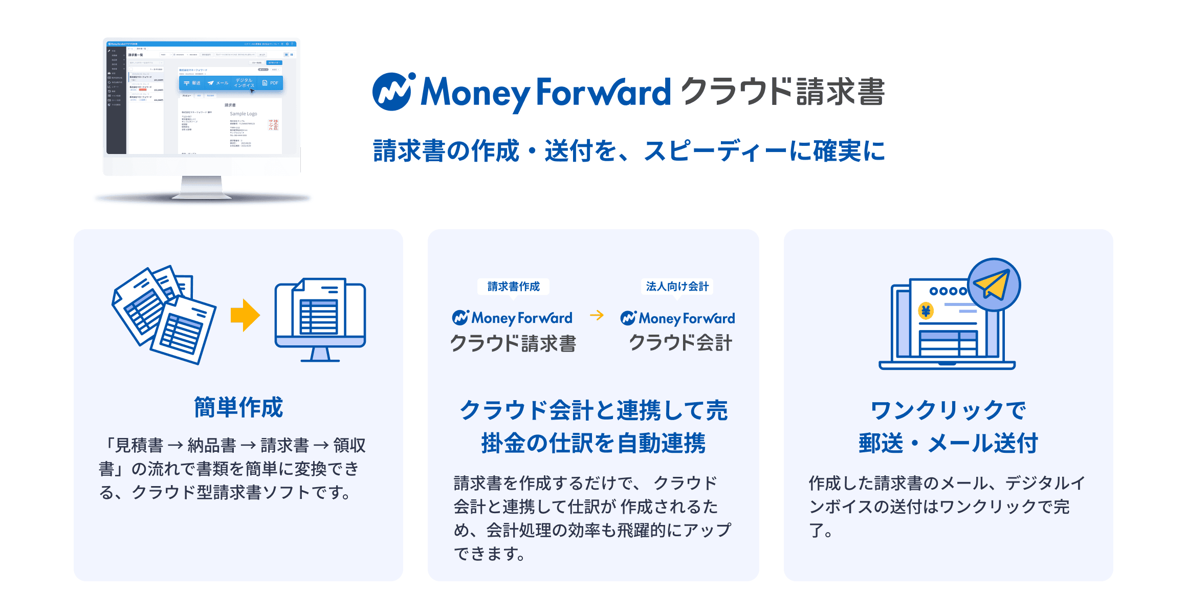 マネーフォワード クラウド請求書 請求書の作成‧送付を、スピーディーに確実に