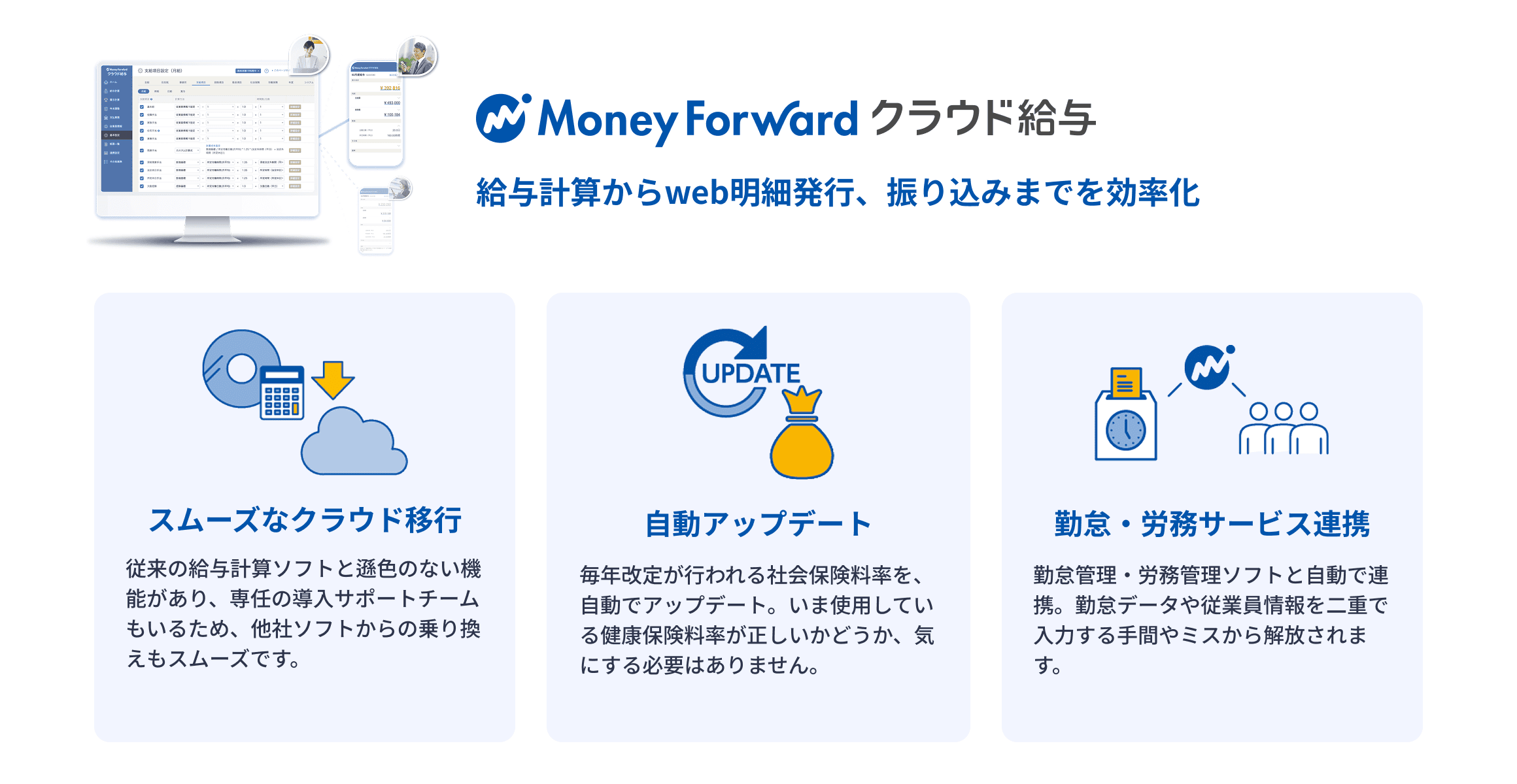 マネーフォワード クラウド給与 給与計算からweb明細発行、振り込みまでを効率化