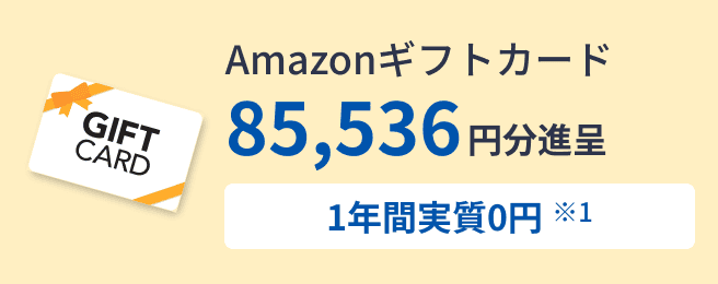 Amazonギフトカード 85,536円分進呈 実質0円 ※1
