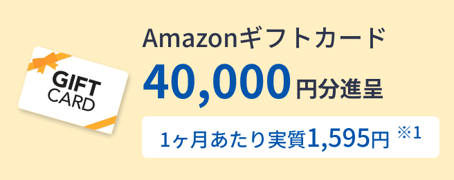 Amazonギフトカード 40,000円分進呈 1ヶ月あたり実質1,595円 ※1