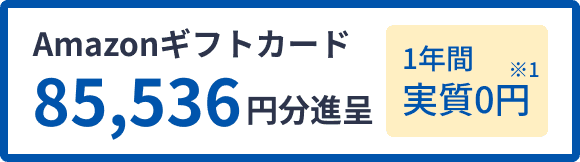 Amazonギフトカード 85,536円分進呈 1年間実質0円 ※1