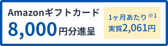 Amazonギフトカード 8,000円分進呈 1ヶ月あたり実質2,061円 ※1