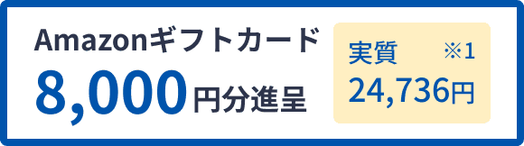 Amazonギフトカード 8,000円分進呈 実質24,736円 ※1