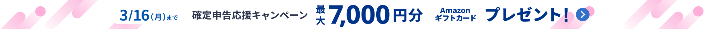 2026年3月16日月曜日まで 確定申告応援キャンペーン Amazonギフトカード最大7,000円分プレゼント 詳しく見る